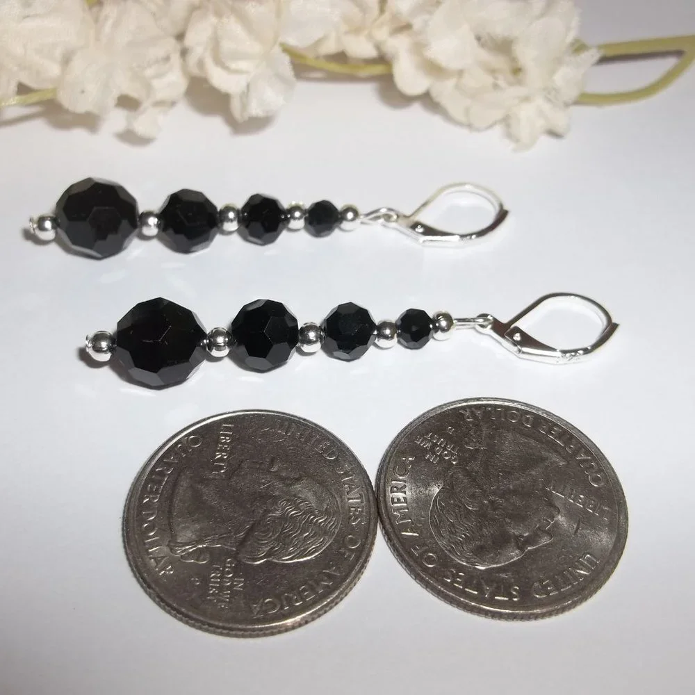 Black Earrings, Black and Silver Earrings, Earrings, Earring, Earring Set, 7641 - Picture 5 of 8